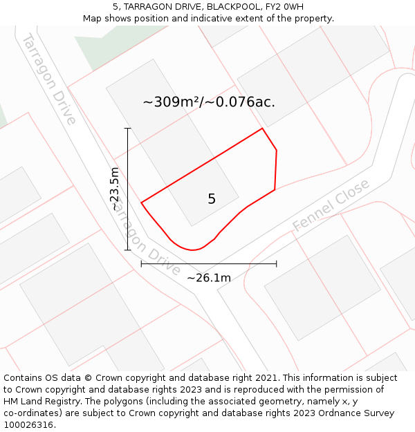 5, TARRAGON DRIVE, BLACKPOOL, FY2 0WH: Plot and title map