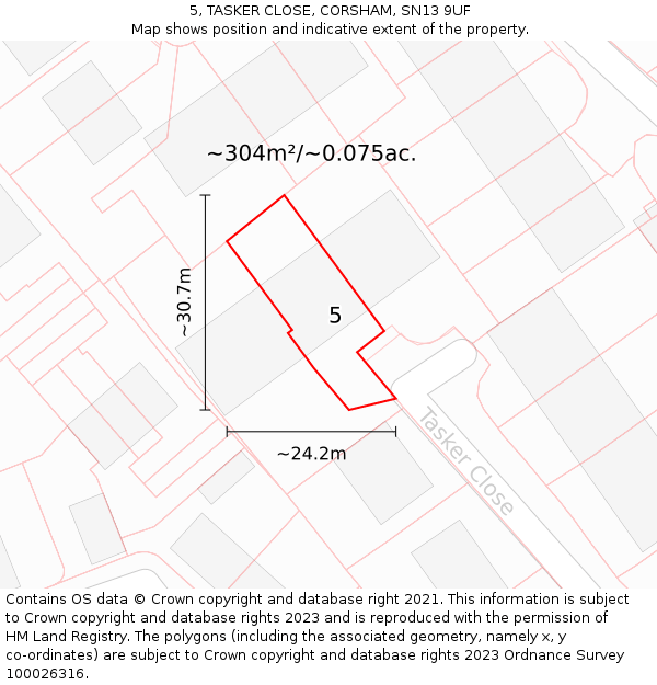 5, TASKER CLOSE, CORSHAM, SN13 9UF: Plot and title map