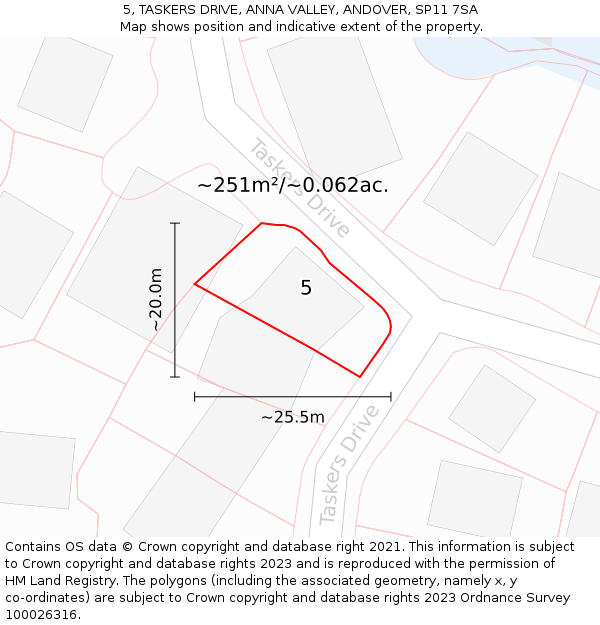 5, TASKERS DRIVE, ANNA VALLEY, ANDOVER, SP11 7SA: Plot and title map