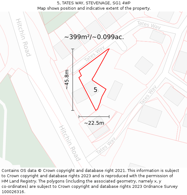 5, TATES WAY, STEVENAGE, SG1 4WP: Plot and title map