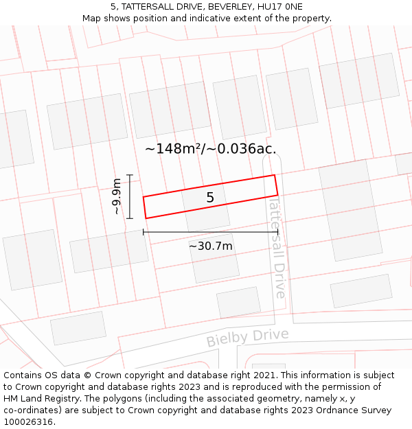 5, TATTERSALL DRIVE, BEVERLEY, HU17 0NE: Plot and title map