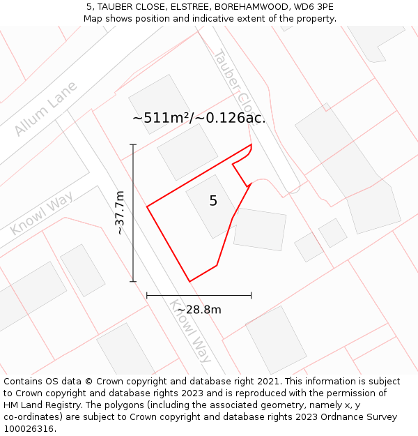 5, TAUBER CLOSE, ELSTREE, BOREHAMWOOD, WD6 3PE: Plot and title map