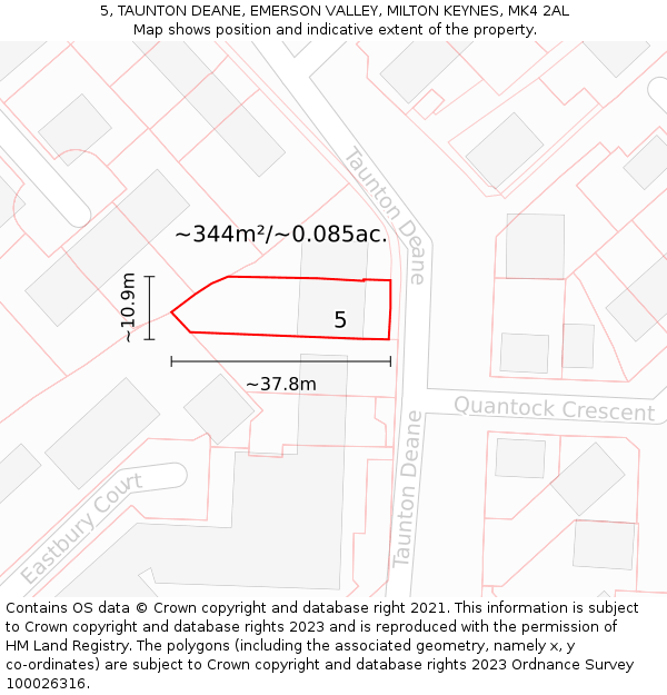 5, TAUNTON DEANE, EMERSON VALLEY, MILTON KEYNES, MK4 2AL: Plot and title map