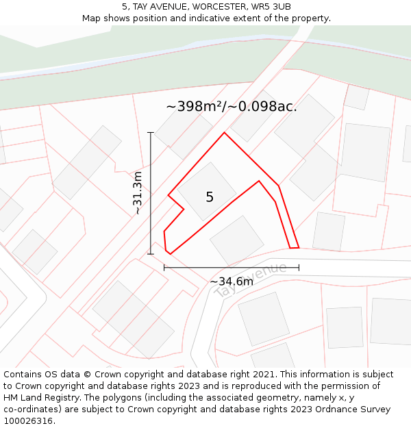 5, TAY AVENUE, WORCESTER, WR5 3UB: Plot and title map