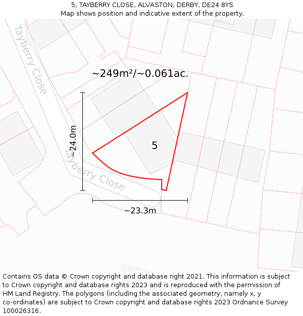 5, TAYBERRY CLOSE, ALVASTON, DERBY, DE24 8YS: Plot and title map