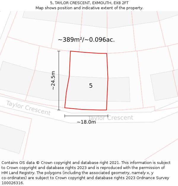 5, TAYLOR CRESCENT, EXMOUTH, EX8 2FT: Plot and title map