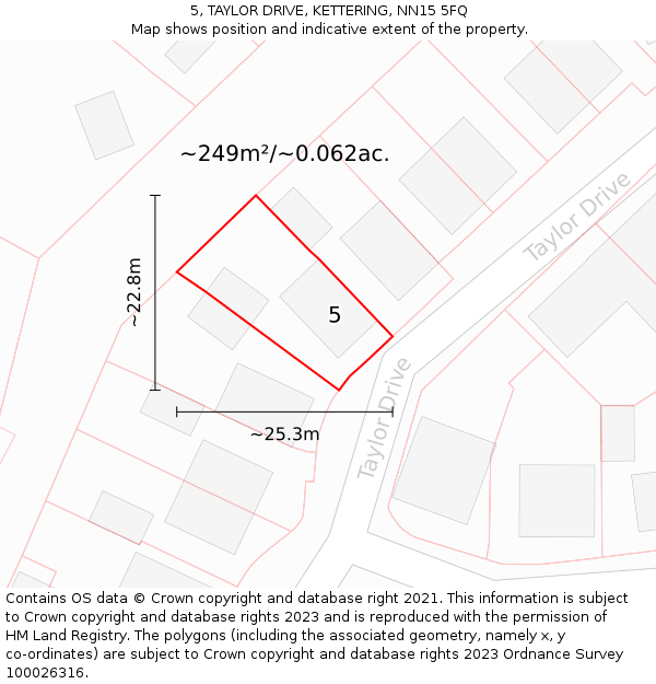 5, TAYLOR DRIVE, KETTERING, NN15 5FQ: Plot and title map