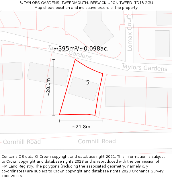 5, TAYLORS GARDENS, TWEEDMOUTH, BERWICK-UPON-TWEED, TD15 2GU: Plot and title map