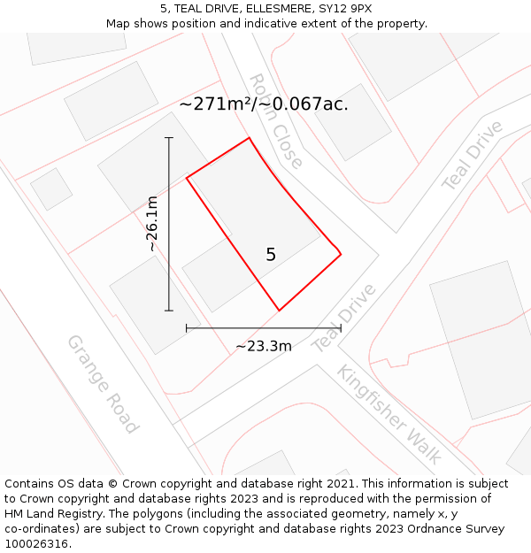 5, TEAL DRIVE, ELLESMERE, SY12 9PX: Plot and title map