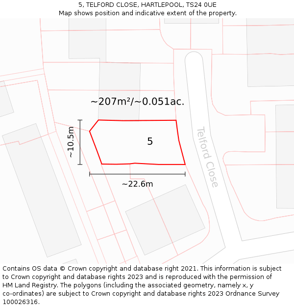 5, TELFORD CLOSE, HARTLEPOOL, TS24 0UE: Plot and title map