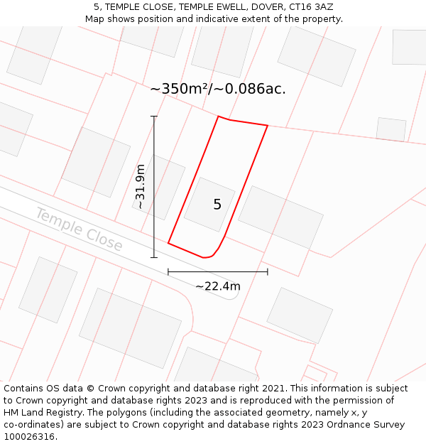 5, TEMPLE CLOSE, TEMPLE EWELL, DOVER, CT16 3AZ: Plot and title map