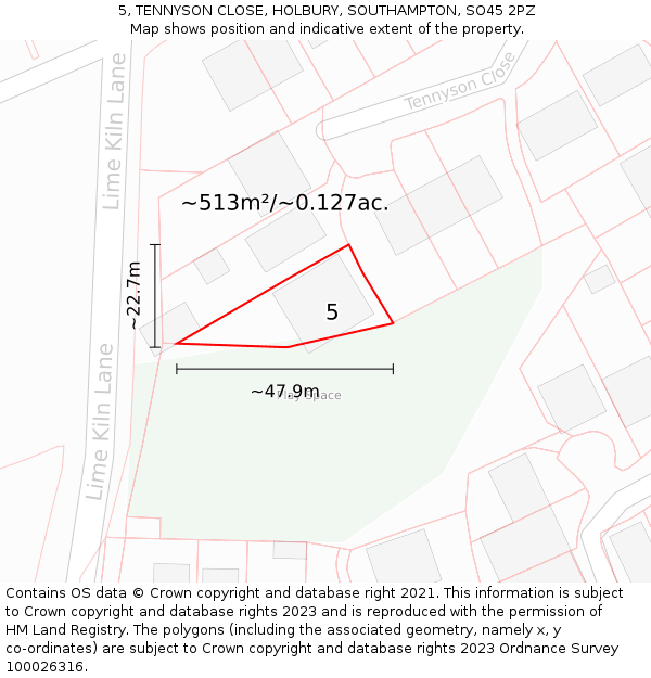 5, TENNYSON CLOSE, HOLBURY, SOUTHAMPTON, SO45 2PZ: Plot and title map