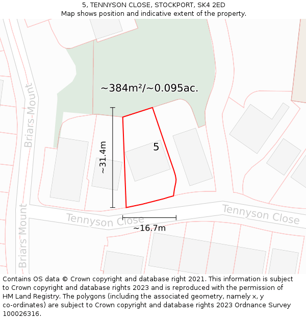 5, TENNYSON CLOSE, STOCKPORT, SK4 2ED: Plot and title map