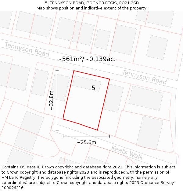 5, TENNYSON ROAD, BOGNOR REGIS, PO21 2SB: Plot and title map