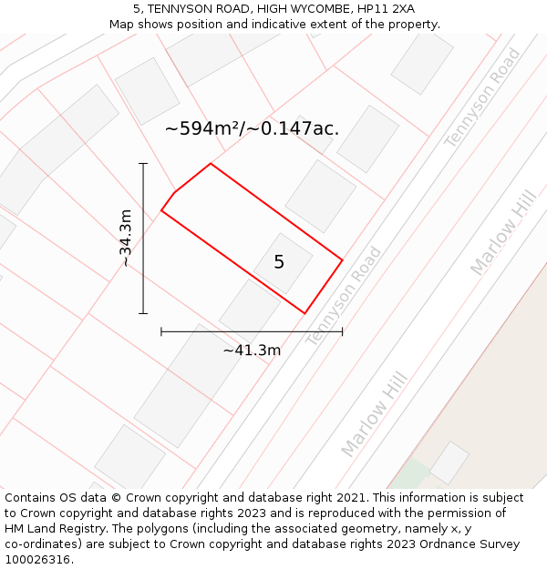 5, TENNYSON ROAD, HIGH WYCOMBE, HP11 2XA: Plot and title map