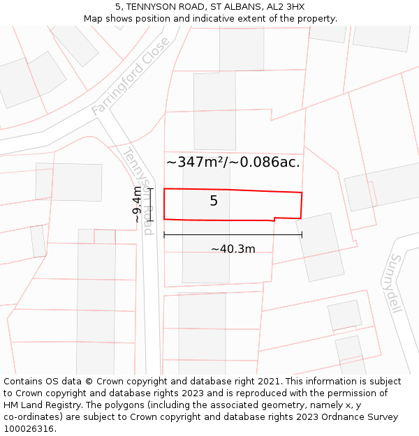 5, TENNYSON ROAD, ST ALBANS, AL2 3HX: Plot and title map