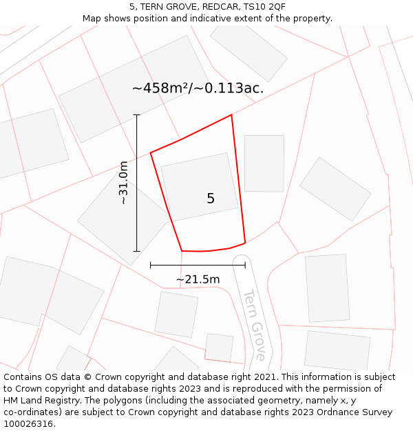 5, TERN GROVE, REDCAR, TS10 2QF: Plot and title map