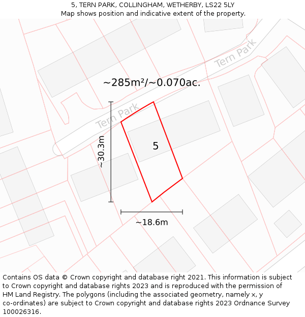 5, TERN PARK, COLLINGHAM, WETHERBY, LS22 5LY: Plot and title map