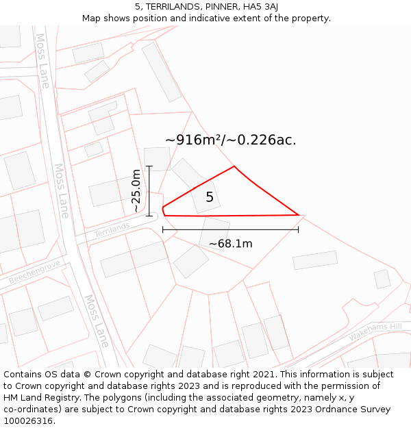 5, TERRILANDS, PINNER, HA5 3AJ: Plot and title map