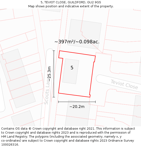 5, TEVIOT CLOSE, GUILDFORD, GU2 9GS: Plot and title map