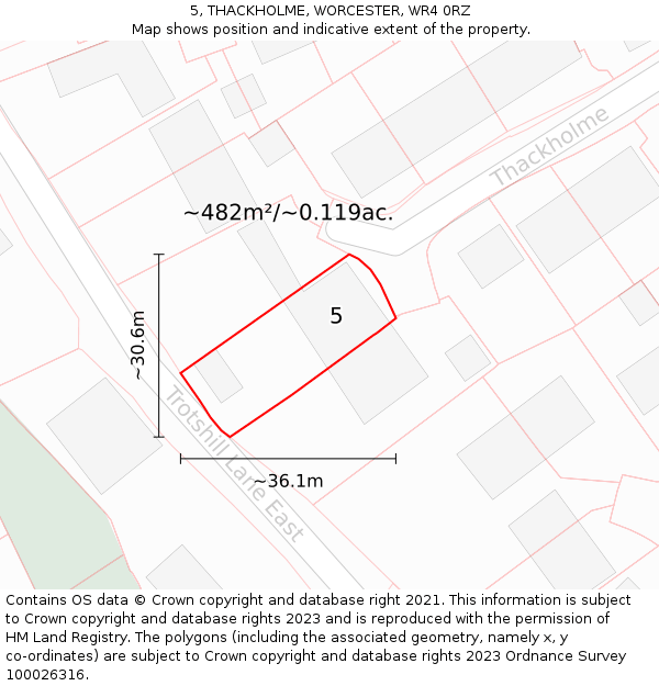 5, THACKHOLME, WORCESTER, WR4 0RZ: Plot and title map