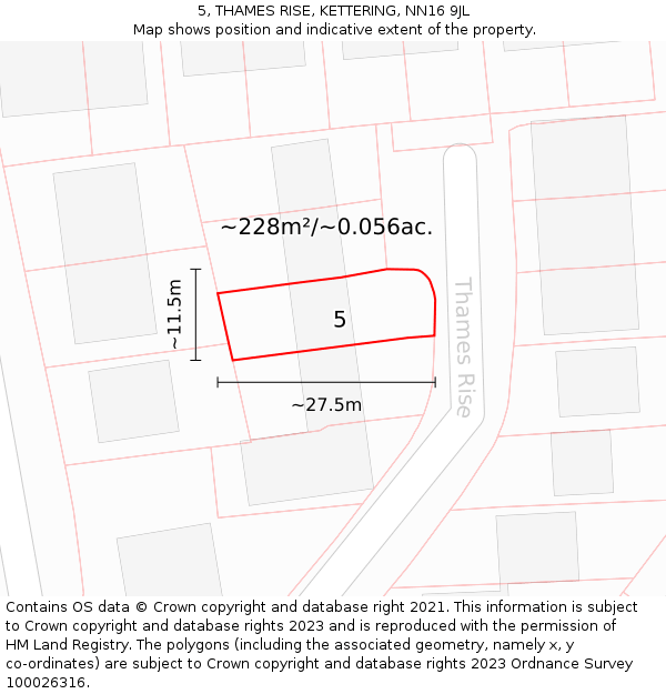 5, THAMES RISE, KETTERING, NN16 9JL: Plot and title map