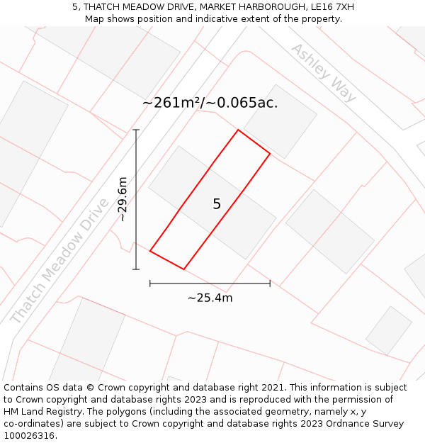 5, THATCH MEADOW DRIVE, MARKET HARBOROUGH, LE16 7XH: Plot and title map