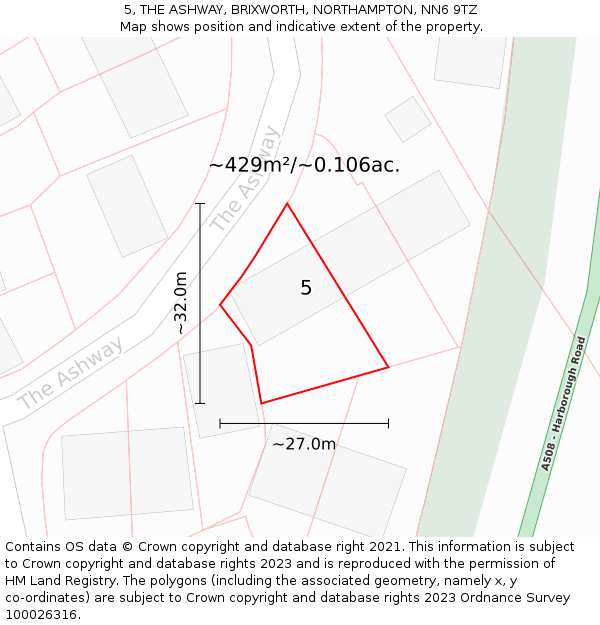 5, THE ASHWAY, BRIXWORTH, NORTHAMPTON, NN6 9TZ: Plot and title map