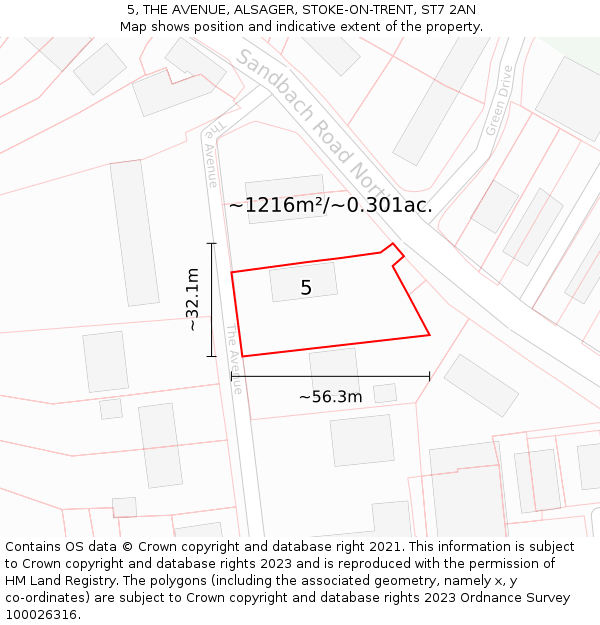 5, THE AVENUE, ALSAGER, STOKE-ON-TRENT, ST7 2AN: Plot and title map