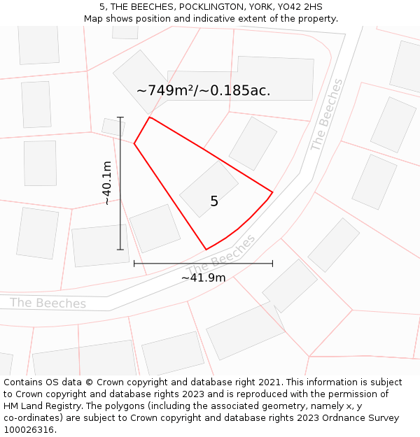 5, THE BEECHES, POCKLINGTON, YORK, YO42 2HS: Plot and title map