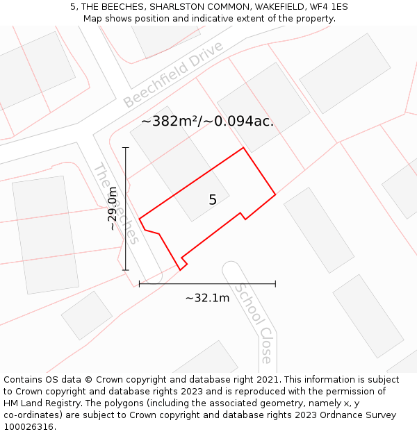 5, THE BEECHES, SHARLSTON COMMON, WAKEFIELD, WF4 1ES: Plot and title map