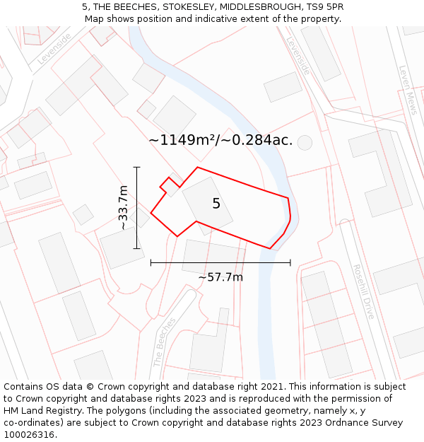 5, THE BEECHES, STOKESLEY, MIDDLESBROUGH, TS9 5PR: Plot and title map