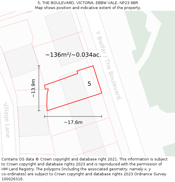 5, THE BOULEVARD, VICTORIA, EBBW VALE, NP23 8BR: Plot and title map