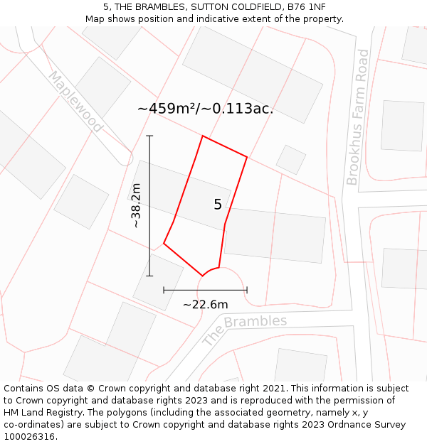 5, THE BRAMBLES, SUTTON COLDFIELD, B76 1NF: Plot and title map