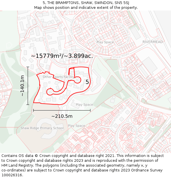 5, THE BRAMPTONS, SHAW, SWINDON, SN5 5SJ: Plot and title map