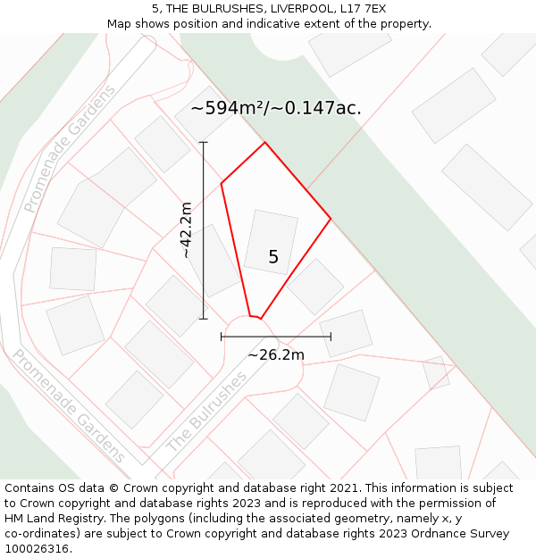 5, THE BULRUSHES, LIVERPOOL, L17 7EX: Plot and title map