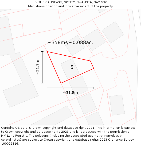 5, THE CAUSEWAY, SKETTY, SWANSEA, SA2 0SX: Plot and title map