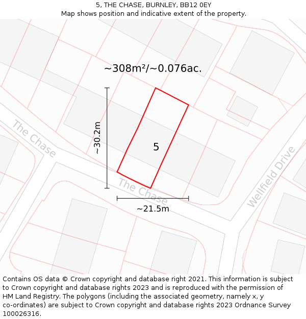 5, THE CHASE, BURNLEY, BB12 0EY: Plot and title map