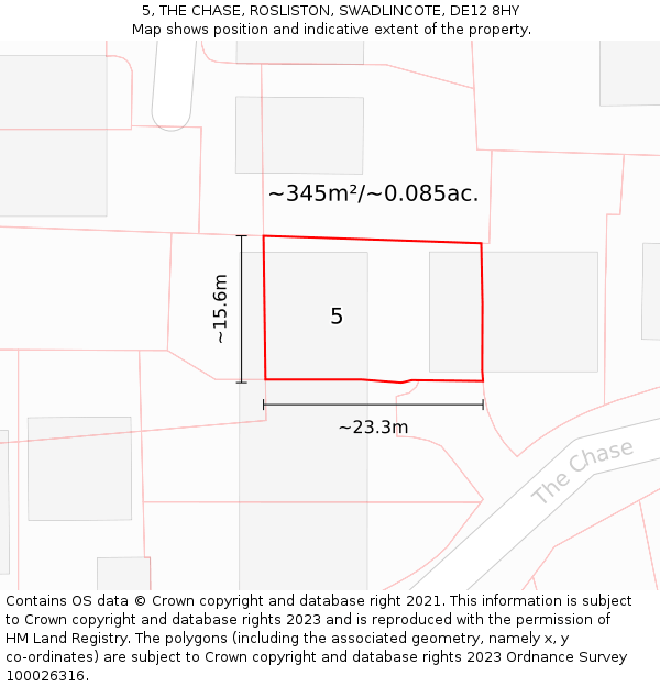 5, THE CHASE, ROSLISTON, SWADLINCOTE, DE12 8HY: Plot and title map