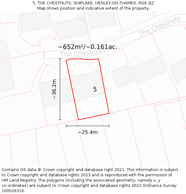 5, THE CHESTNUTS, SHIPLAKE, HENLEY-ON-THAMES, RG9 3JZ: Plot and title map