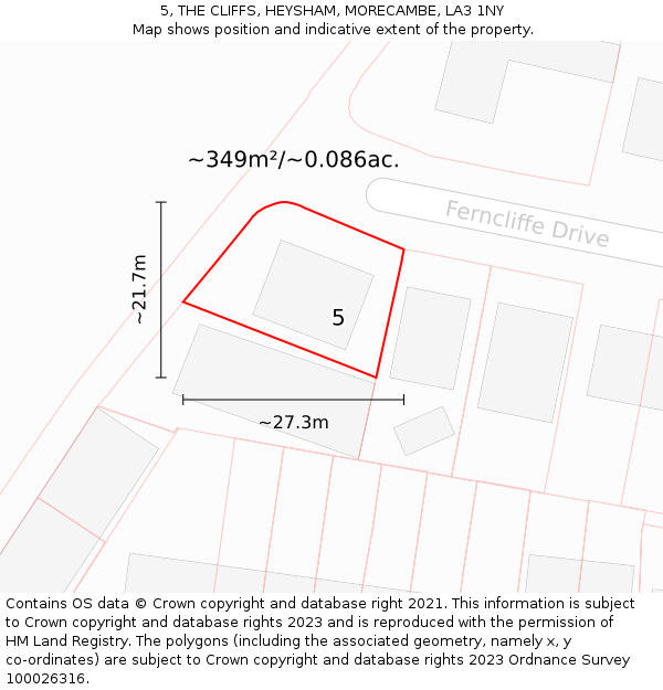 5, THE CLIFFS, HEYSHAM, MORECAMBE, LA3 1NY: Plot and title map