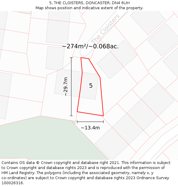 5, THE CLOISTERS, DONCASTER, DN4 6UH: Plot and title map