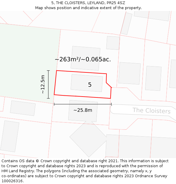 5, THE CLOISTERS, LEYLAND, PR25 4SZ: Plot and title map