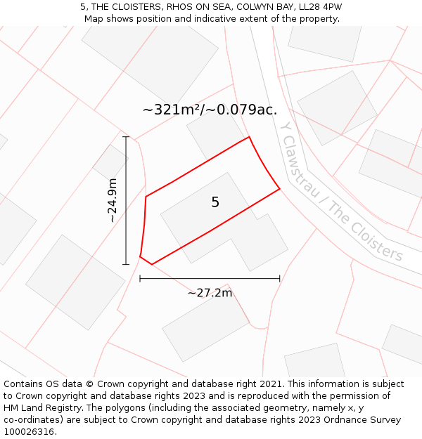 5, THE CLOISTERS, RHOS ON SEA, COLWYN BAY, LL28 4PW: Plot and title map