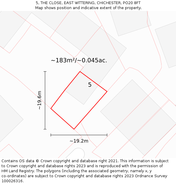 5, THE CLOSE, EAST WITTERING, CHICHESTER, PO20 8FT: Plot and title map