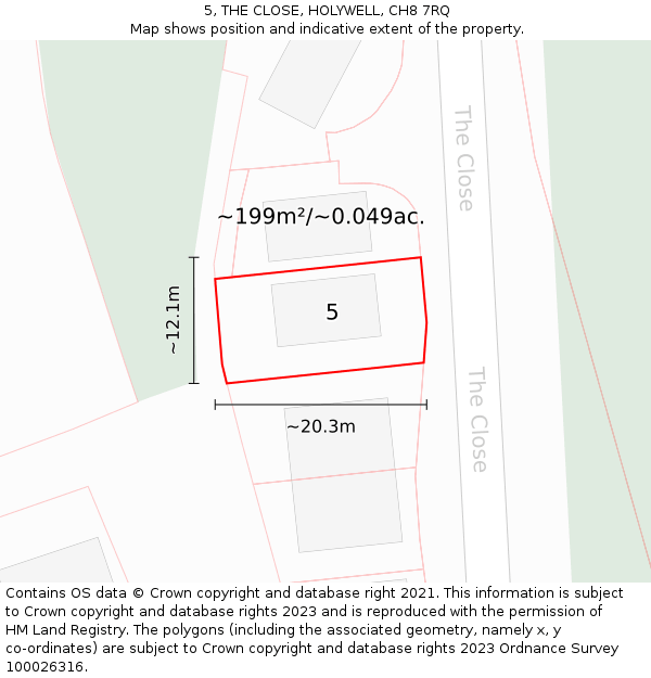 5, THE CLOSE, HOLYWELL, CH8 7RQ: Plot and title map