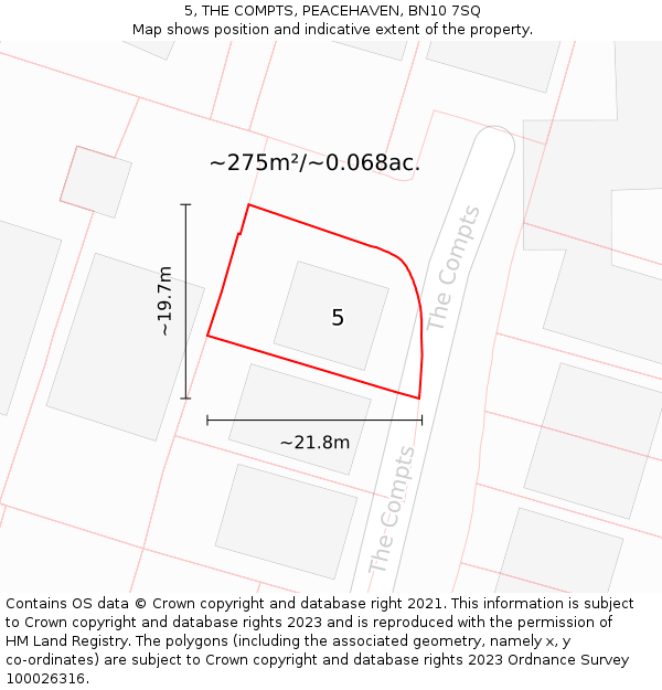 5, THE COMPTS, PEACEHAVEN, BN10 7SQ: Plot and title map