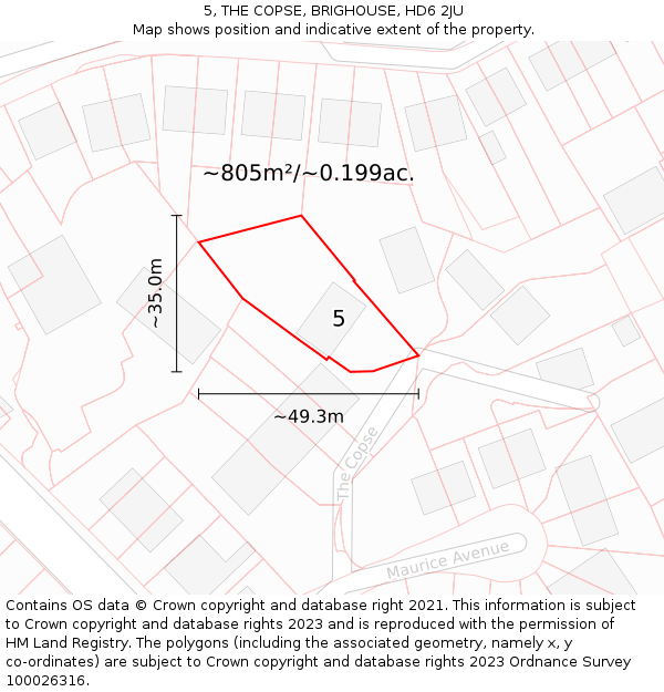 5, THE COPSE, BRIGHOUSE, HD6 2JU: Plot and title map