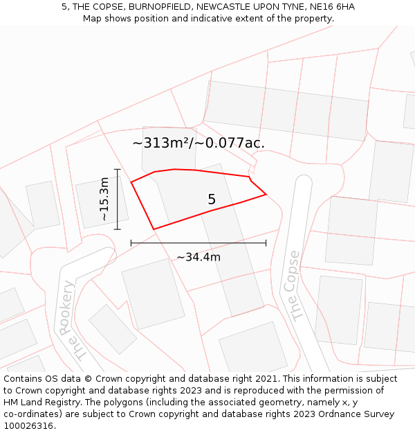 5, THE COPSE, BURNOPFIELD, NEWCASTLE UPON TYNE, NE16 6HA: Plot and title map