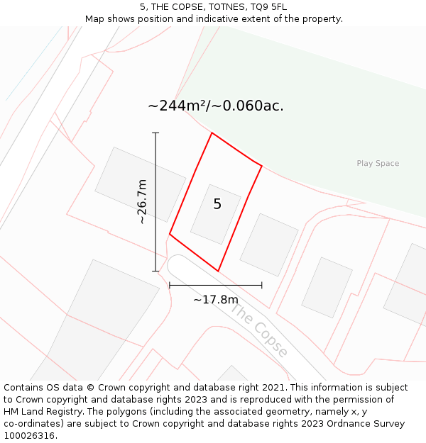 5, THE COPSE, TOTNES, TQ9 5FL: Plot and title map